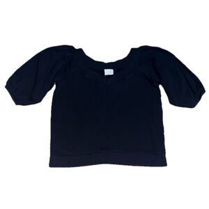 Nation LTD Ballon Puff Sleeve V‎ Neck Knit Cotton Top Black Medium